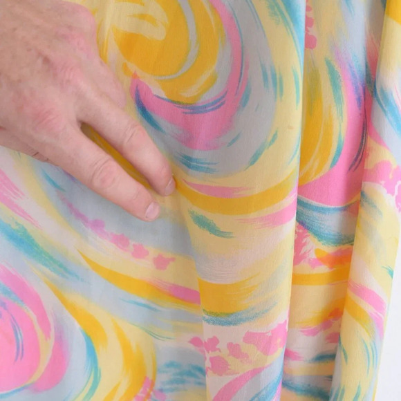 Yellow Teal Pink Tie Dye Sleeveless  Sunset Rainbow Cloud Flowy Maxi Dress M - Picture 7 of 13